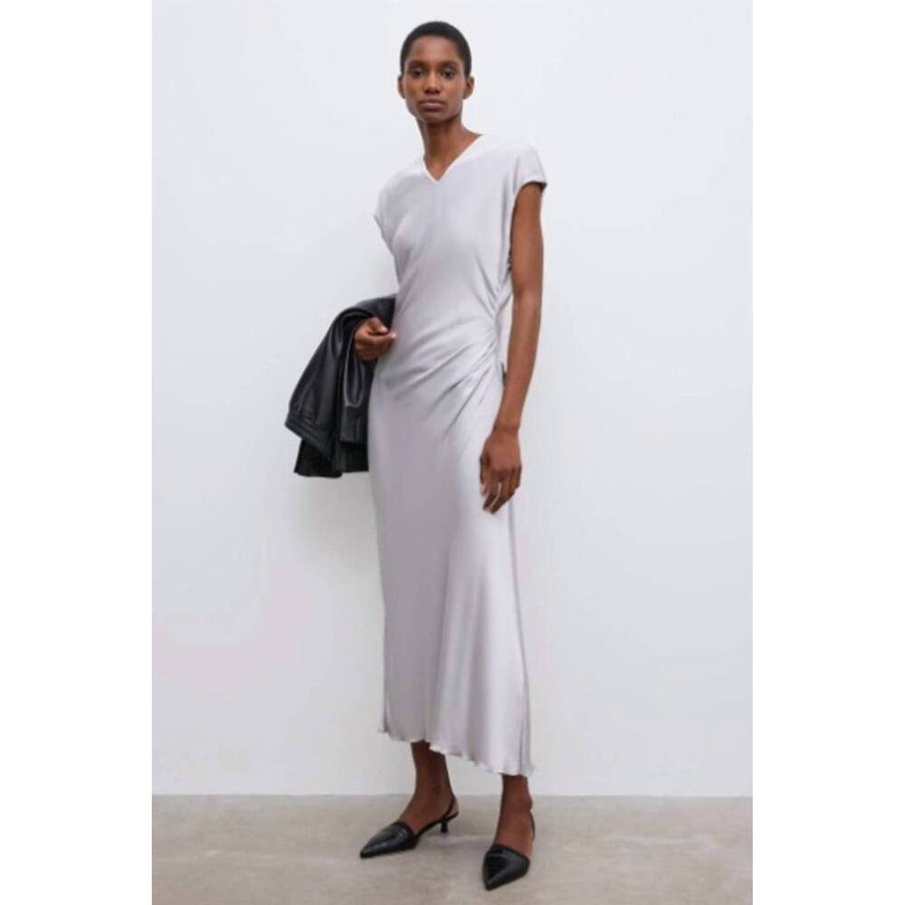NEW HOUSE OF DAGMAR fluid v neck dress in silver